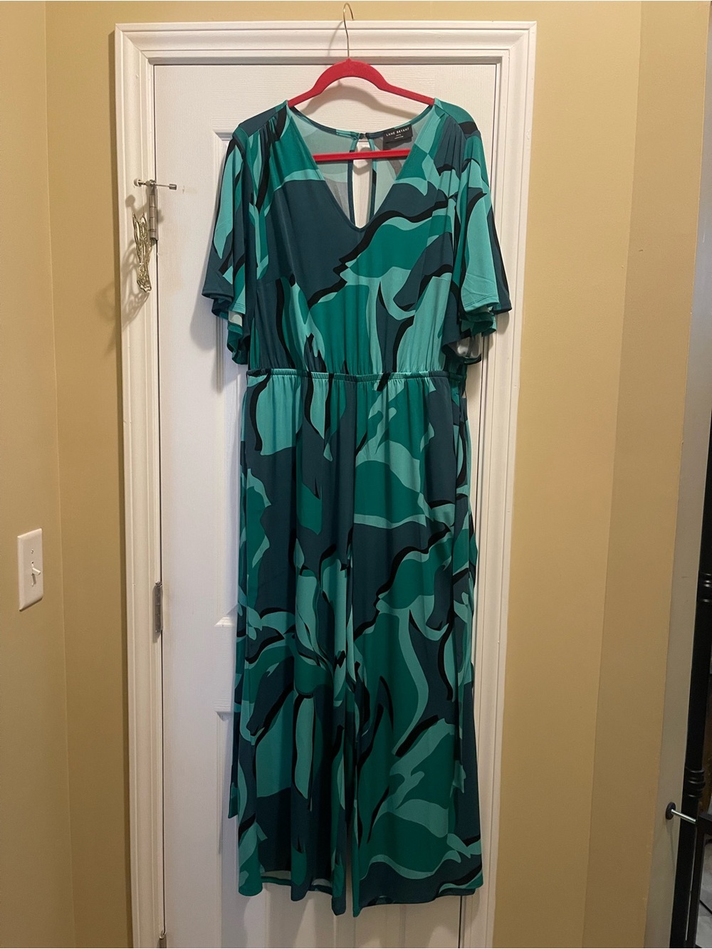 Lane Bryant Teal & Dark Green Abstract Print Jumpsuit